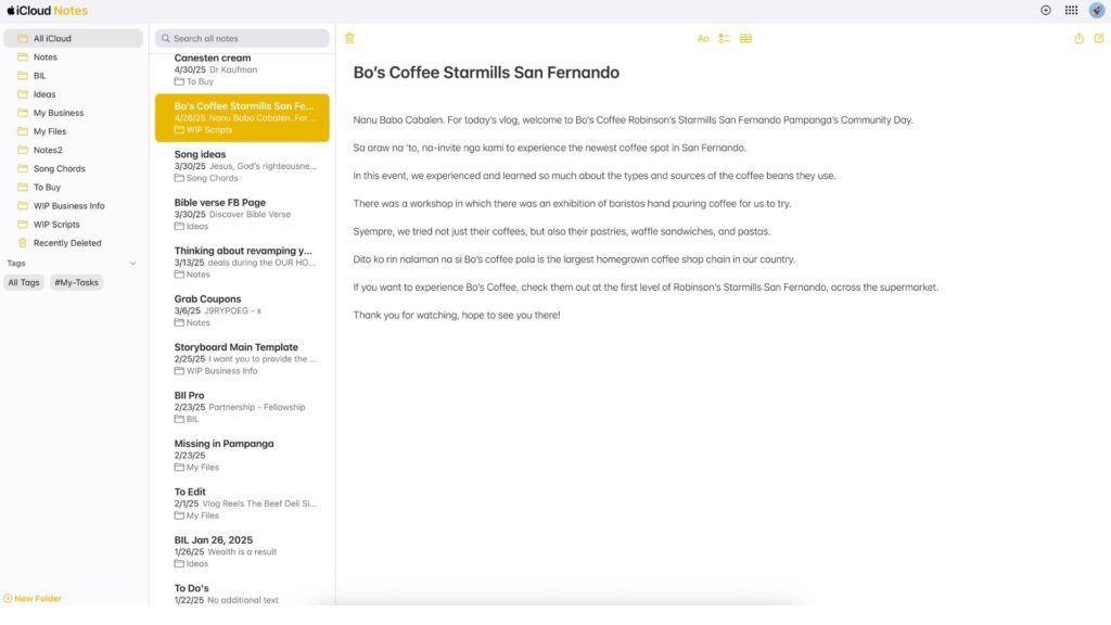 Apple Notes Screenshot